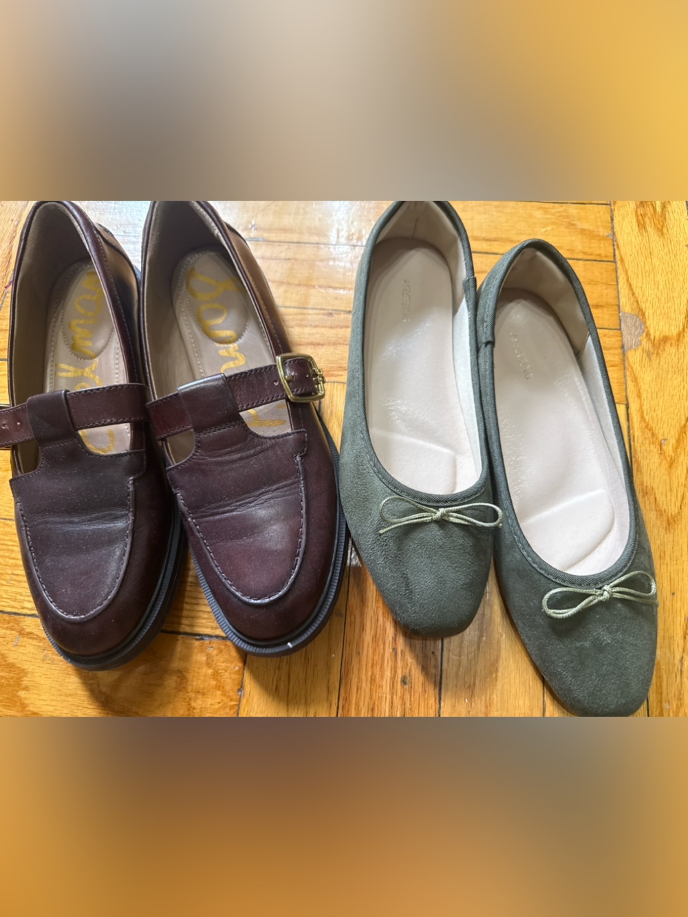 Sam Edelman Burgundy shoes & Olive Green Suede Ballet Flats with Bow